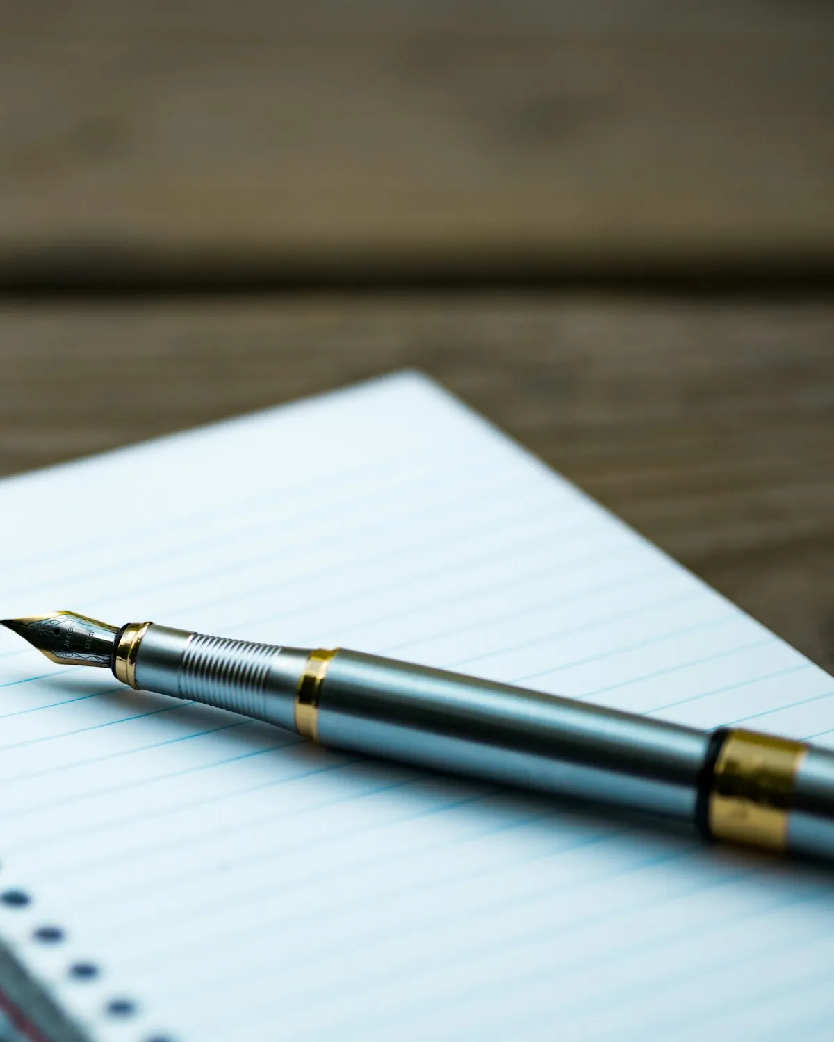 Pluma estilográfica sobre un cuaderno abierto